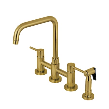 Kingston Brass KS8287DLBS Two-Handle Bridge Kitchen Faucet with Brass Sprayer, Brushed Brass KS8287DLBS